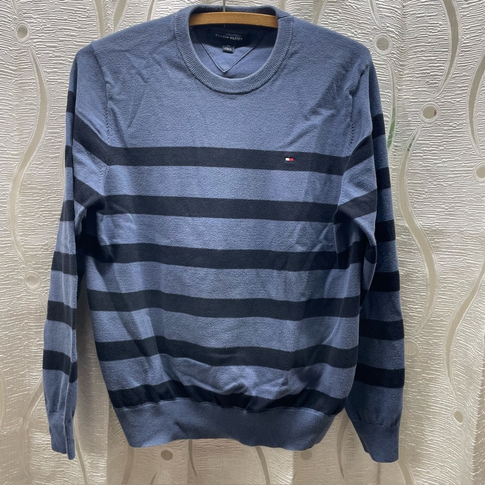 Tommy Hilfiger Striped Sweater Mens‎ (teen) Small Blue Navy Crew Neck Cotton